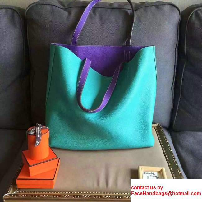 Hermes Double Sens Shopping Tote Bag In Original Togo Leather Purple/Green