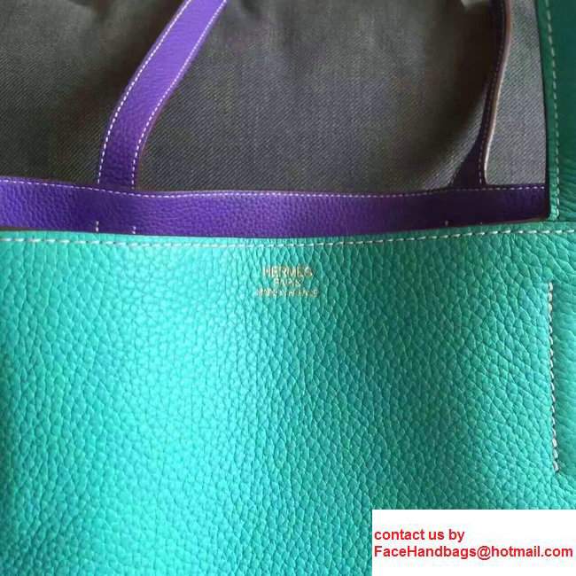 Hermes Double Sens Shopping Tote Bag In Original Togo Leather Purple/Green