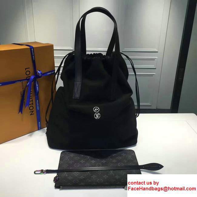 Louis Vuitton Cabas Light Drawstring Opening Letter Print Tote M43415 Black 2017 - Click Image to Close