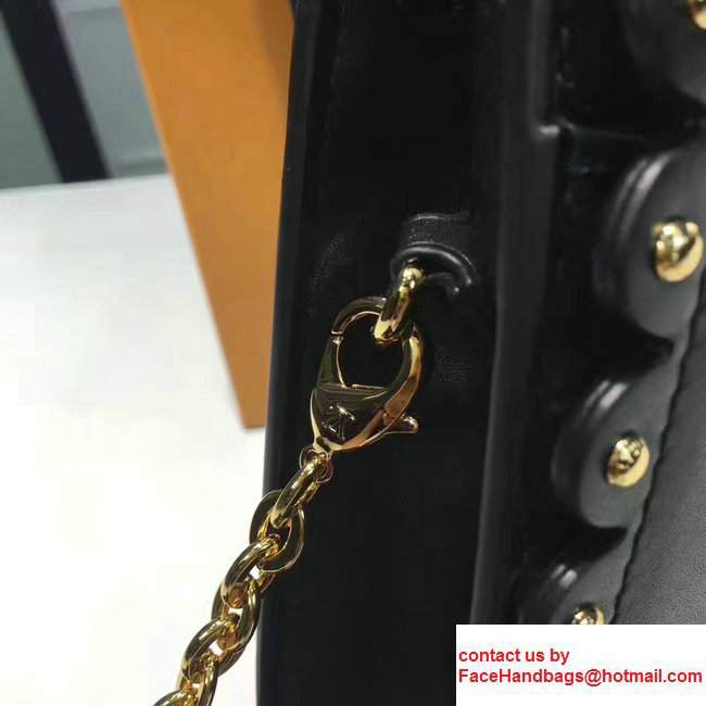 Louis Vuitton Calfskin Leather Sleek Lines Stud Detail Louise MM Shoulder Bag M54584 Black 2017 - Click Image to Close