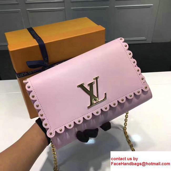 Louis Vuitton Calfskin Leather Sleek Lines Stud Detail Louise MM Shoulder Bag M54584 Pink2017