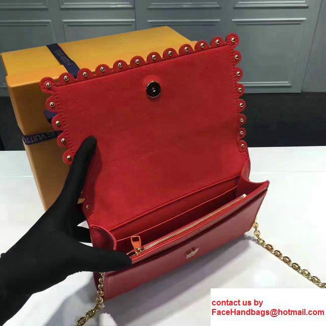 Louis Vuitton Calfskin Leather Sleek Lines Stud Detail Louise MM Shoulder Bag M54584 Red 2017