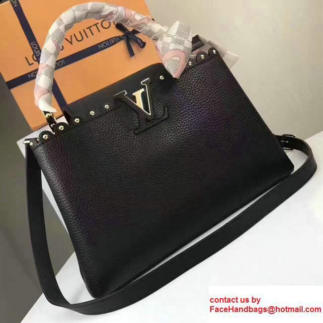 Louis Vuitton Grained Capucines PM Bag With Chiseled Edges M54565 Black 2017