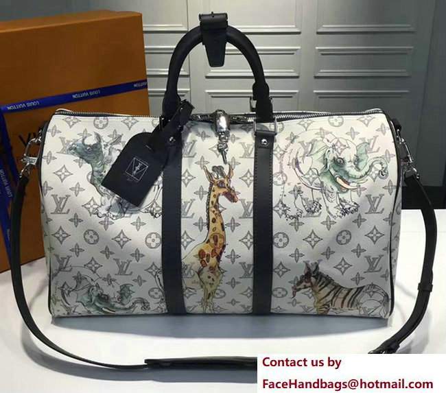Louis Vuitton Monogram Canvas Keepall 45 Animal Print With Shoulder Strap M41449 White 2017 - Click Image to Close