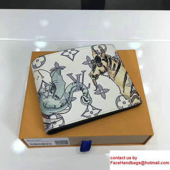 Louis Vuitton Monogram Canvas Multiple Wallet Zebra And Elephant Print M62607 White 2017