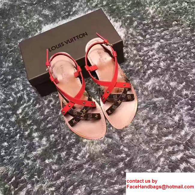 Louis Vuitton Patent Mongram Canvas Carimbo Sandal With Crisscrossing Straps 1A2K97 Red 2017 - Click Image to Close