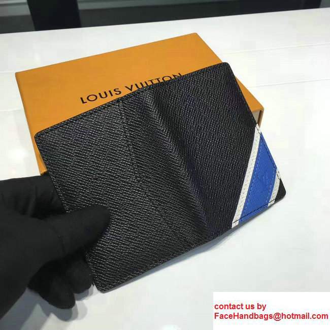 Louis Vuitton Taiga Leather Blue Stripe Pocket Organizer M64017 Black 2017