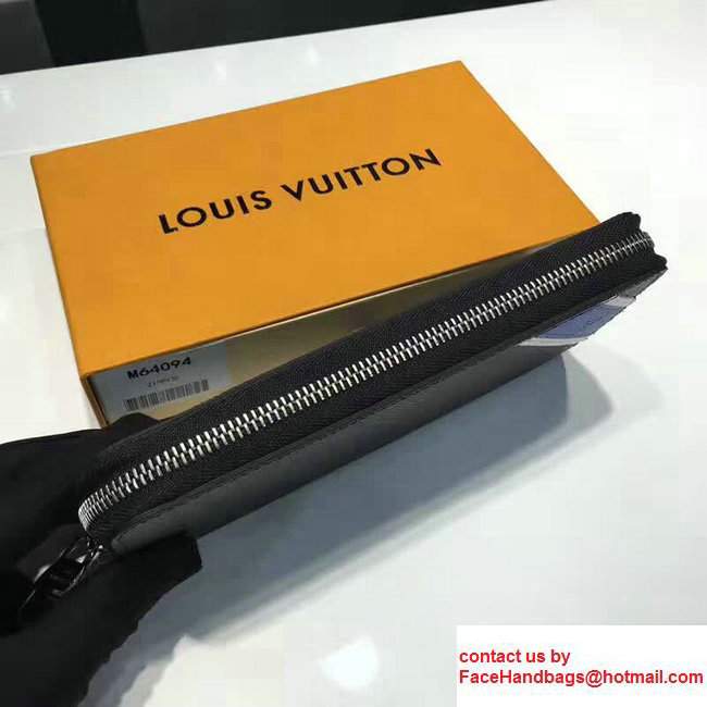 Louis Vuitton Taiga Leather Blue Stripe Zippy Wallet Vertical M64094 Black 2017