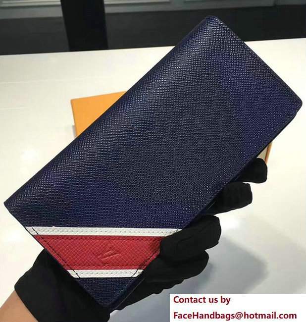 Louis Vuitton Taiga Leather Red Stripe Brazza Wallet M64012 Ocean 2017 - Click Image to Close