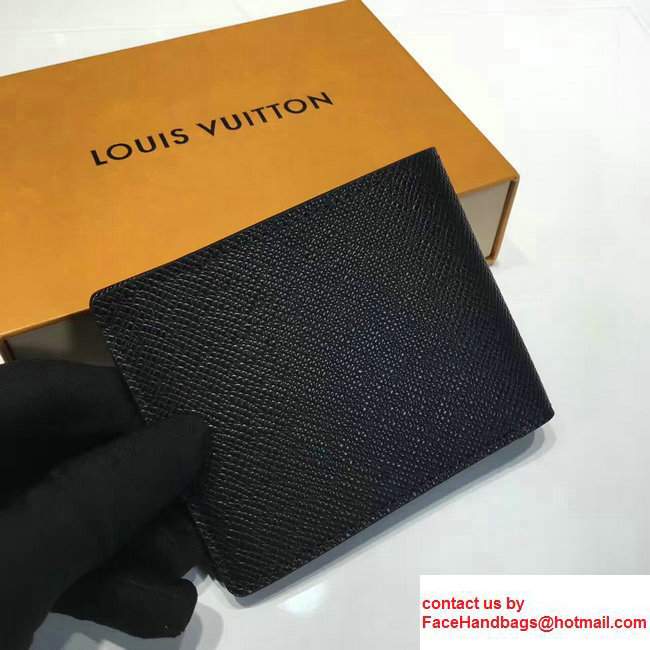 Louis Vuitton Taige Leather Blue Stripe Multiple Wallet M64015 Black 2017