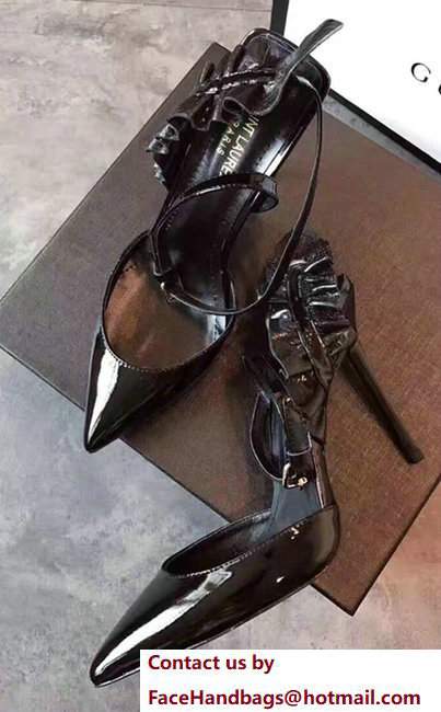 Saint Laurent Heel 11cm Slingback Pump With Python Textured 471984 Black 2017 Saint Laurent Heel 11cm Slingback Pump With Python Textured 471984 Black 2017