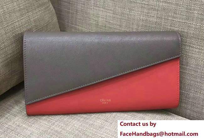 Celine Diagonal Large Flap Multifunction Wallet 109073 Etoupe/Red 2017 - Click Image to Close