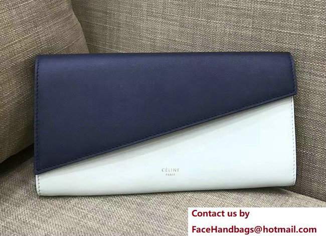 Celine Diagonal Large Flap Multifunction Wallet 109073 Navy Blue/White 2017 - Click Image to Close