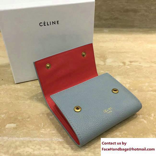 Celine Small Folded Multifunction Wallet 104903 Baby Blue/Red