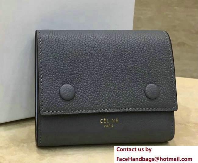 Celine Small Folded Multifunction Wallet 104903 Dark Gray/Baby Blue