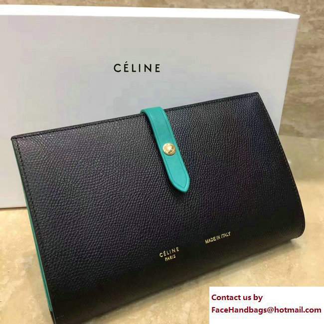 Celine Strap Large Multifunction Wallet 104873/104123 Black/Turquoise