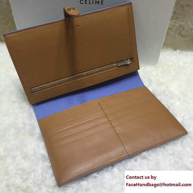Celine Strap Large Multifunction Wallet 104873/104123 Light Blue/Brown