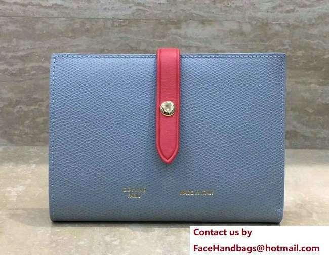 Celine Strap Medium Multifunction Wallet 104813 Baby Blue/Red - Click Image to Close