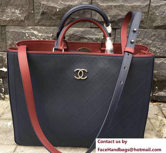 Chanel Bi-color Hampton Bullskin Large Shopping Bag A57202 Blue/Burgundy 2017 - Click Image to Close