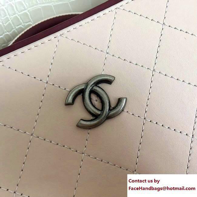 Chanel Bi-color Hampton Bullskin Medium Shopping Bag A57201 Beige/Burgundy 2017 - Click Image to Close