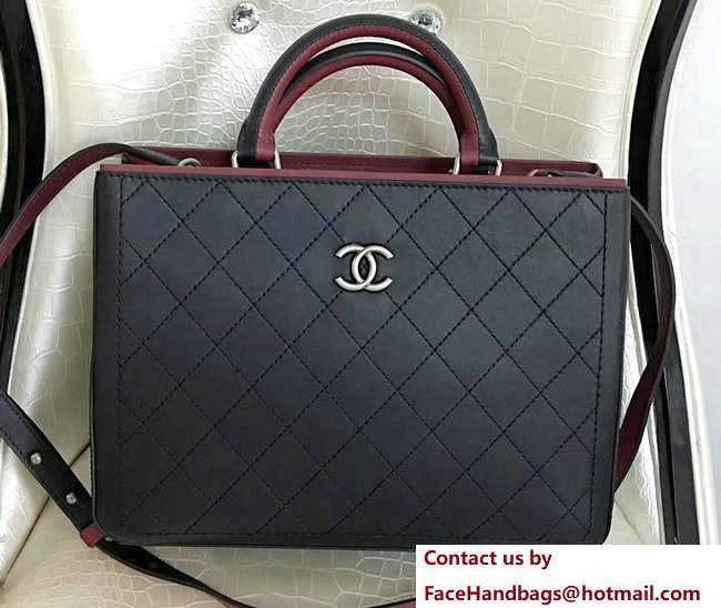 Chanel Bi-color Hampton Bullskin Medium Shopping Bag A57201 Black/Burgundy 2017 - Click Image to Close