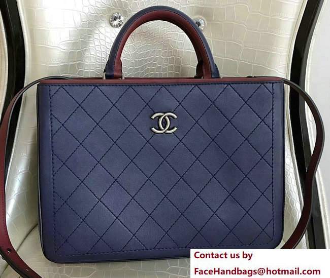 Chanel Bi-color Hampton Bullskin Medium Shopping Bag A57201 Blue/Burgundy 2017 - Click Image to Close