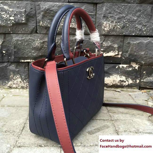 Chanel Bi-color Hampton Bullskin Small Shopping Bag A57200 Blue/Burgundy 2017 - Click Image to Close