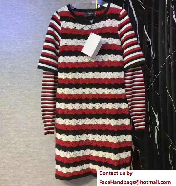 Chanel Black/Red/White Stripe Sweater 2017 - Click Image to Close