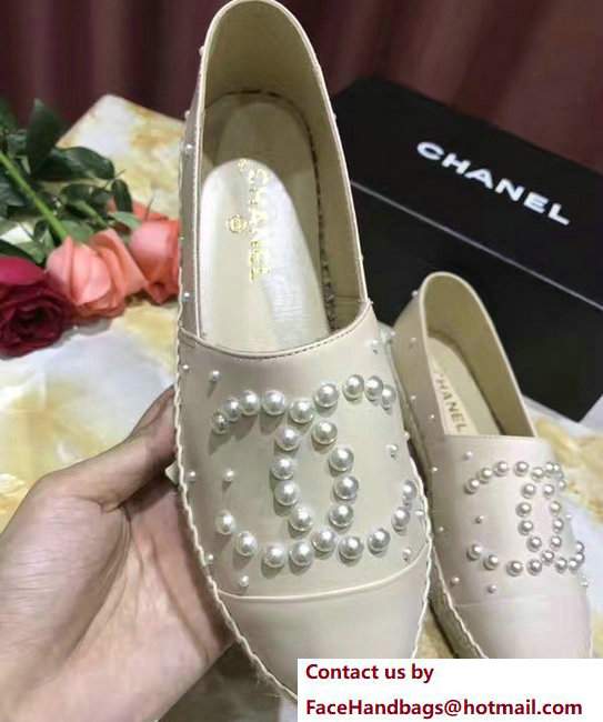 Chanel CC Pearls Logo Lambskin Espadrilles G29762 Beige 2017 Chanel CC Pearls Logo Lambskin Espadrilles G29762 Beige 2017