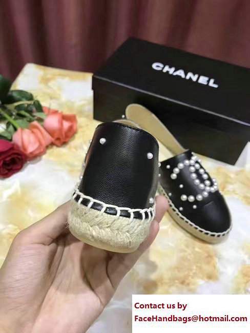 Chanel CC Pearls Logo Lambskin Espadrilles G29762 Black 2017