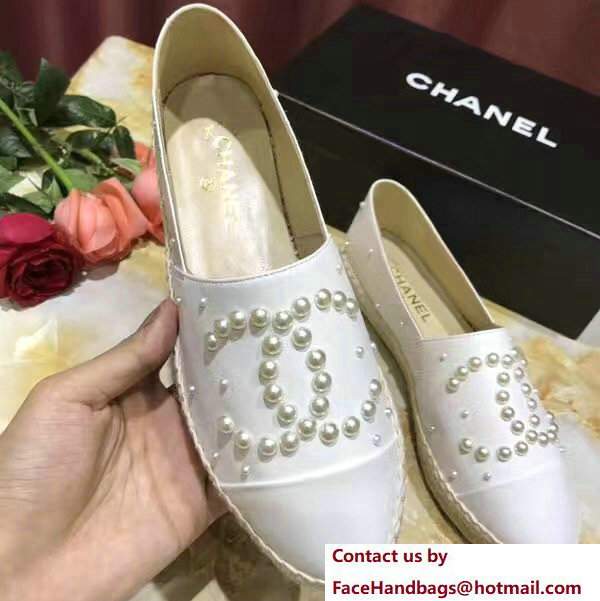 Chanel CC Pearls Logo Lambskin Espadrilles G29762 White 2017 Chanel CC Pearls Logo Lambskin Espadrilles G29762 White 2017