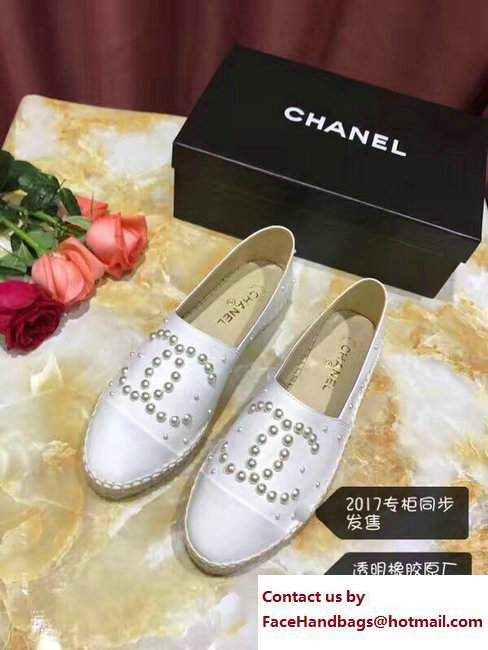 Chanel CC Pearls Logo Lambskin Espadrilles G29762 White 2017