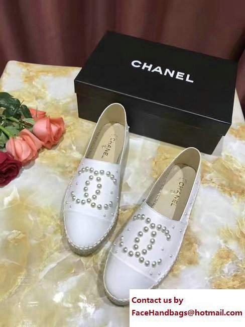 Chanel CC Pearls Logo Lambskin Espadrilles G29762 White 2017 - Click Image to Close