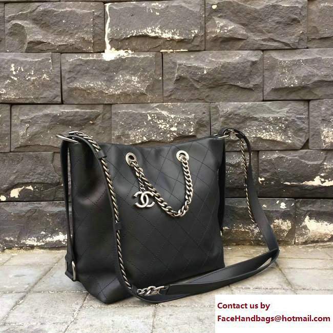 Chanel Calfskin Small Hobo Bag A98697 Black 2017 - Click Image to Close