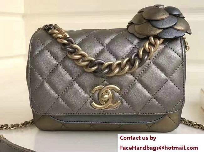 Chanel Camellia Embellished Calfskin Waist Bag Silver Gray A91830/A91828 2017 Chanel Camellia Embellished Calfskin Waist Bag Silver Gray A91830/A91828 2017