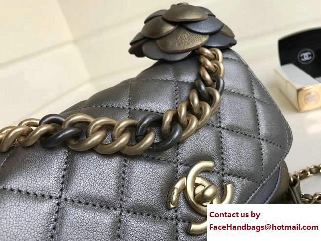 Chanel Camellia Embellished Calfskin Waist Bag Silver Gray A91830/A91828 2017 - Click Image to Close