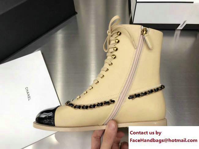 Chanel Chain Lace-ups Boots G32933 Beige 2017 - Click Image to Close