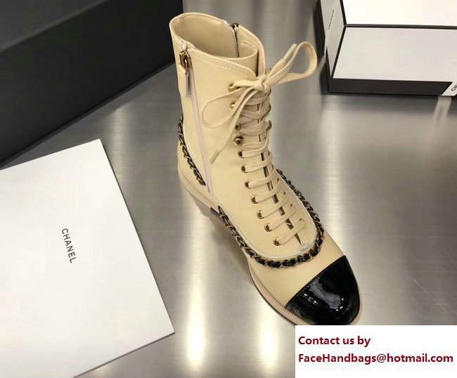 Chanel Chain Lace-ups Boots G32933 Beige 2017 - Click Image to Close