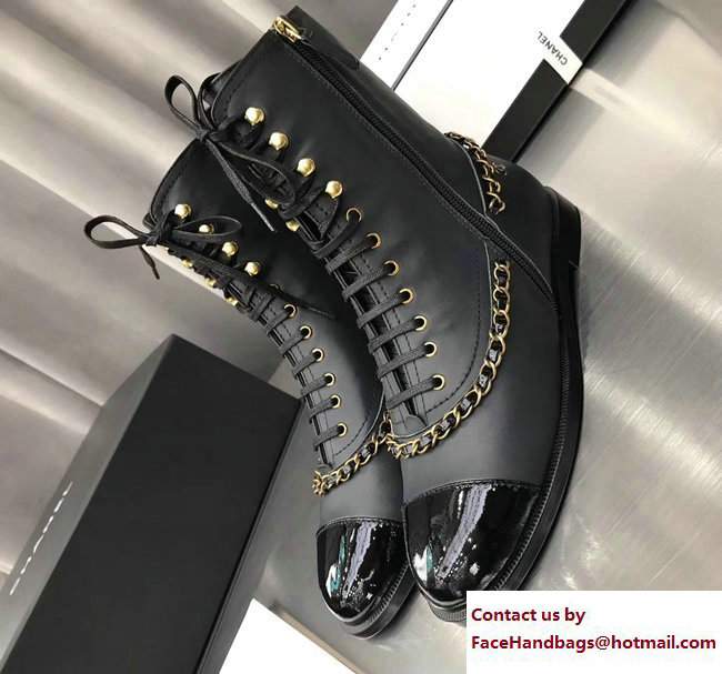 Chanel Chain Lace-ups Boots G32933 Black 2017 - Click Image to Close
