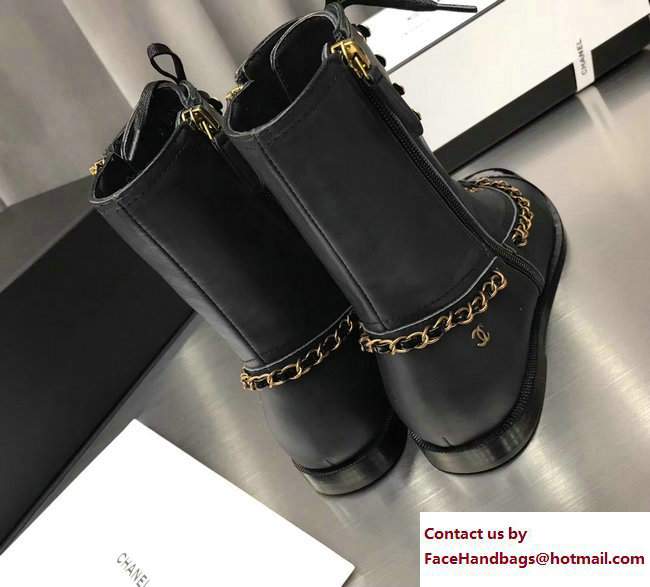 Chanel Chain Lace-ups Boots G32933 Black 2017