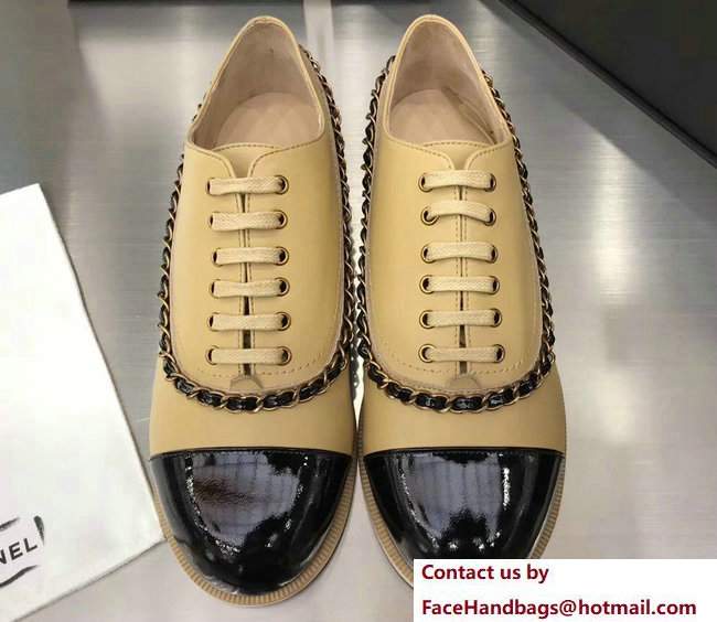 Chanel Chain Lace-ups Shoes Apricot 2017