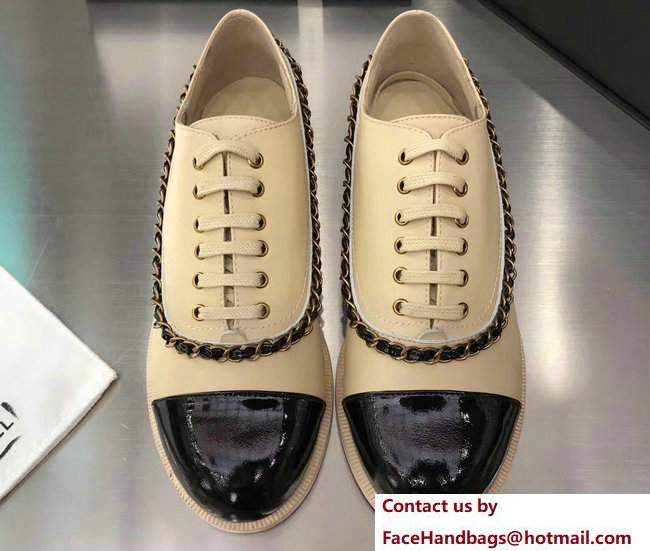 Chanel Chain Lace-ups Shoes Beige 2017 - Click Image to Close
