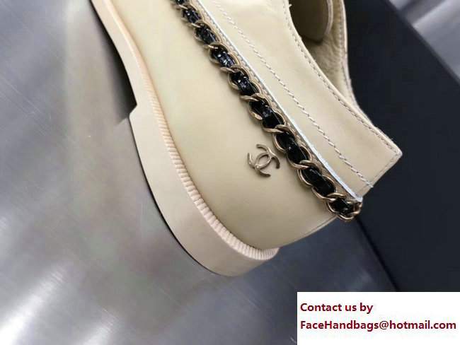 Chanel Chain Lace-ups Shoes Beige 2017 - Click Image to Close
