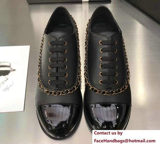 Chanel Chain Lace-ups Shoes Black 2017 - Click Image to Close