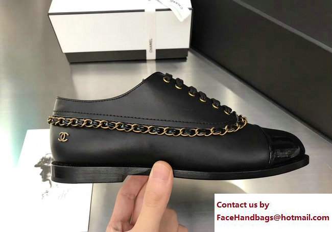 Chanel Chain Lace-ups Shoes Black 2017