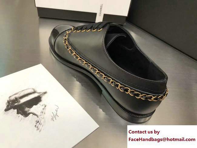 Chanel Chain Lace-ups Shoes Black 2017 - Click Image to Close