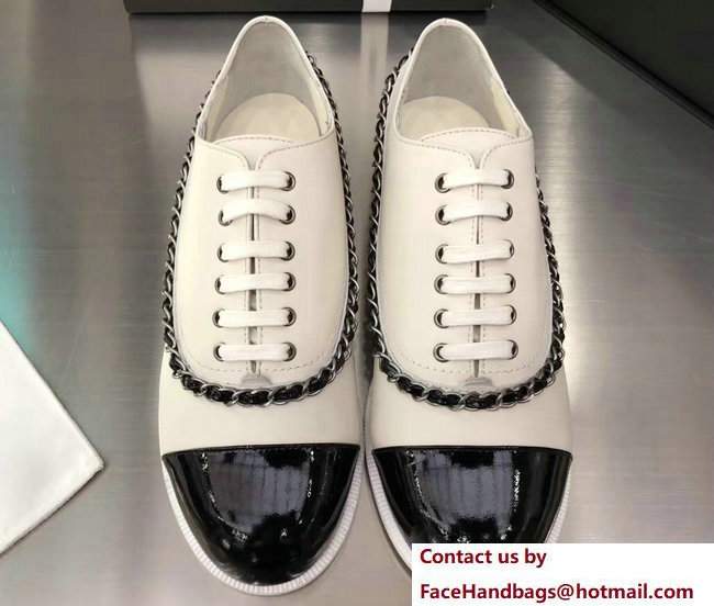 Chanel Chain Lace-ups Shoes White 2017 - Click Image to Close