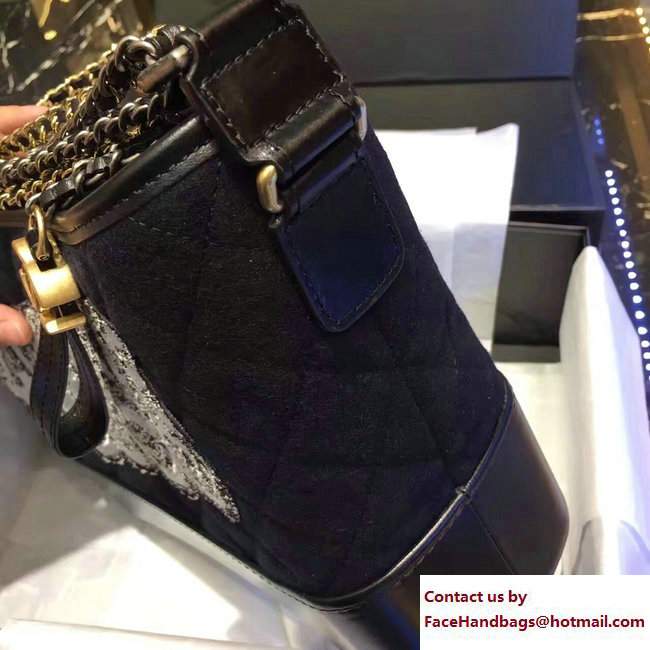 Chanel Felt and Calfskin Letter Gabrielle Medium Hobo Bag Black 2017