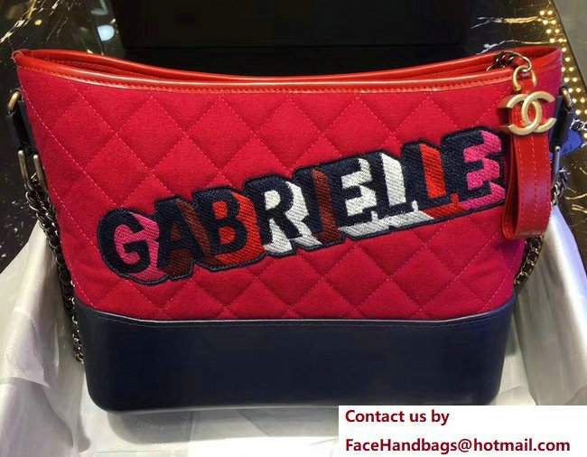 Chanel Felt and Calfskin Letter Gabrielle Medium Hobo Bag Red 2017 - Click Image to Close