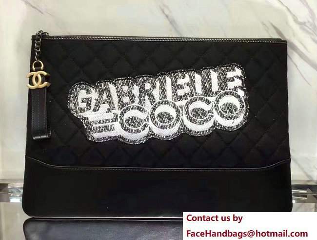 Chanel Felt and Calfskin Letter Gabrielle Pouch Clutch Large Bag Black 2017 Chanel Felt and Calfskin Letter Gabrielle Pouch Clutch Large Bag Black 2017